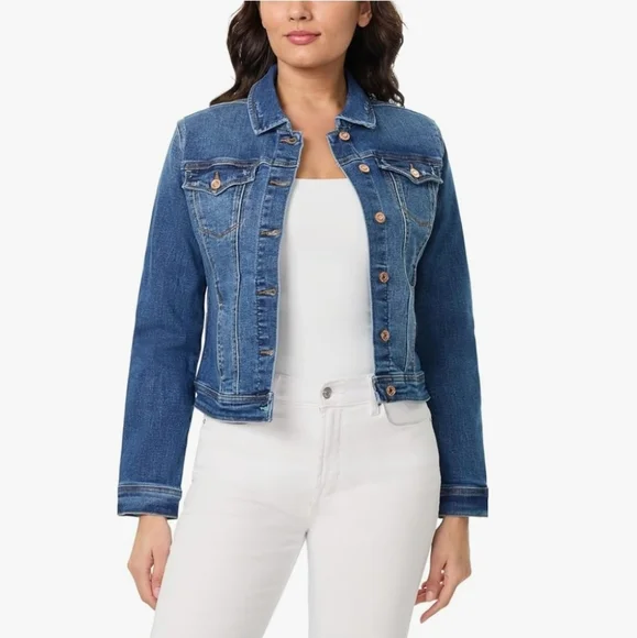 Kensie Jeans XL Denim Trucker Jacket Dark Wash Stretch Y2K Retro Grunge - Picture 5 of 10